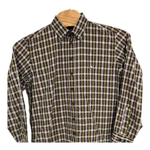 ETRO Small Logo Men's Blue Brown‎ Checked Longsleeve Shirt Size 42 Made In Italy - Picture 8 of 12